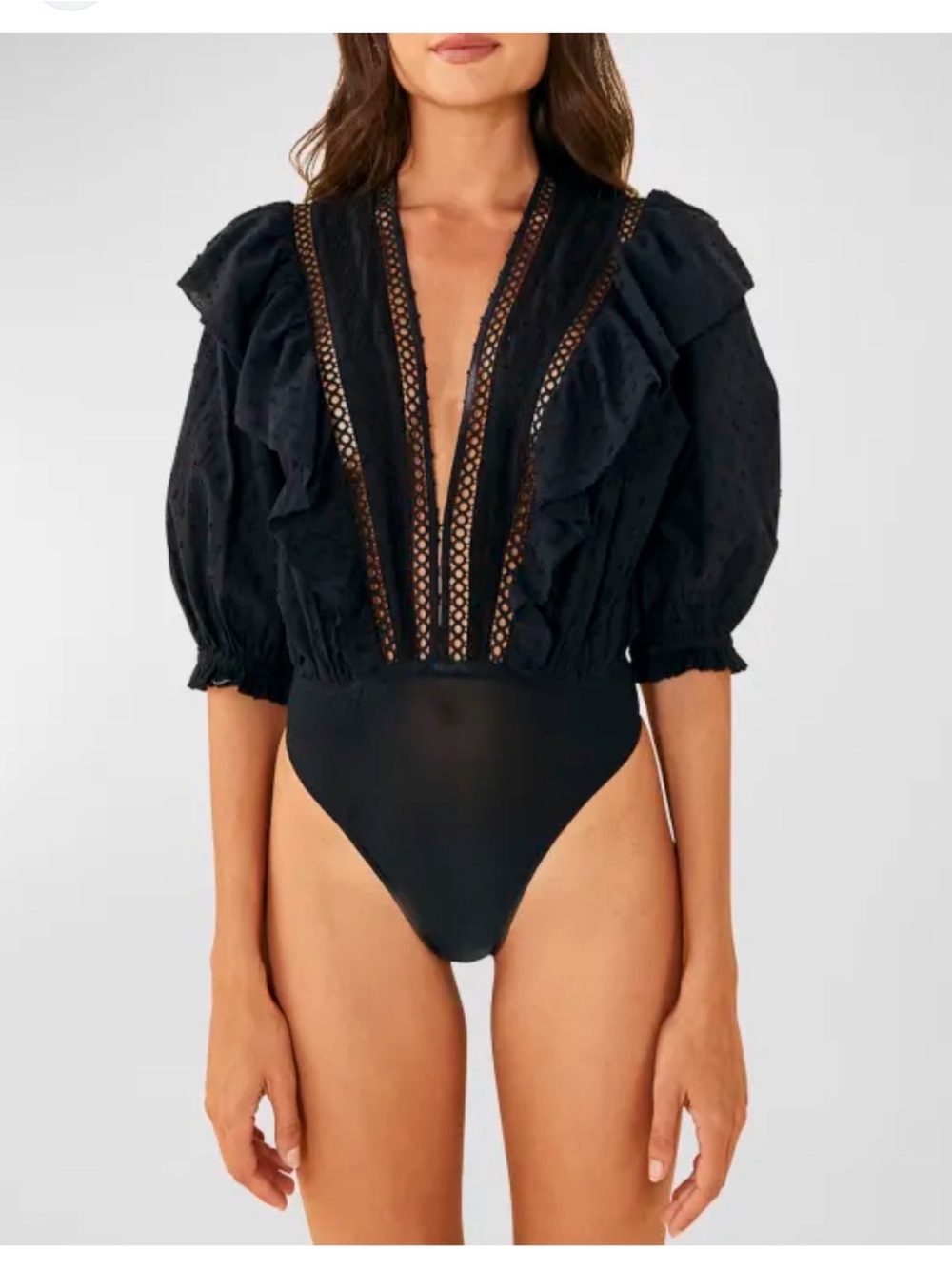 FARM Rio Swiss Dot Lace V-Neck Bodysuit